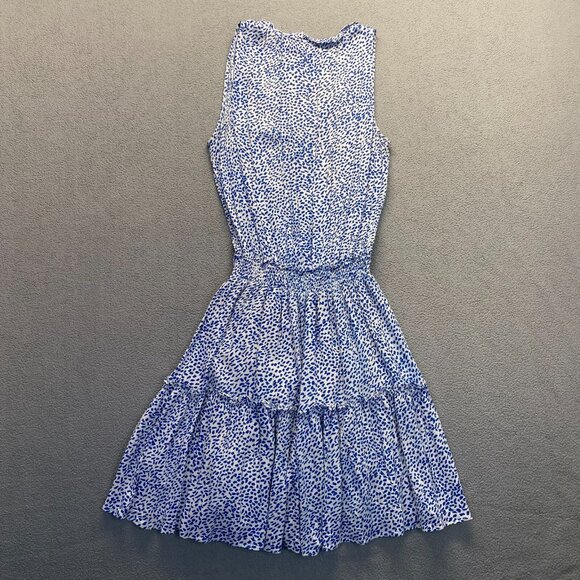 LOVESTITCH Womens Mini Dress White Blue Sleeveless Tiered V-neck Size M,Preppy - Picture 9 of 11